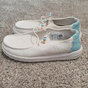 Hey Dude Women's Cream and Blue Sneakers